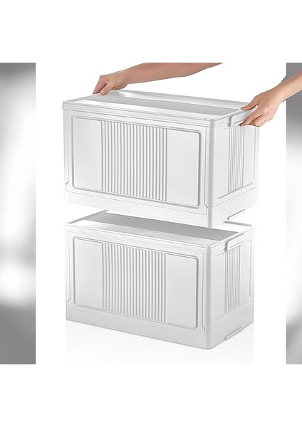 Dev Boy Katlanır Kilit Kapaklı Kasa 55 Litre Hacimli, Yer Kaplamayan Portatif Saklama Kutusu Ardiye, Balkon, Mutfak, Kiler, Bahçe ve Araç Bagajı Için Güvenli Organizer (Beyaz) fırsatları
