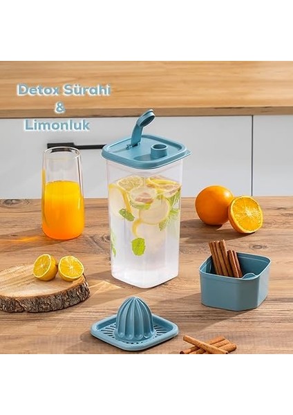 1110 Sızdırmaz Kapaklı Detoks Sürahi - Matara & Limonluk, Şerbetlik, Suluk Şeffaf Mavi 2 L fiyatları