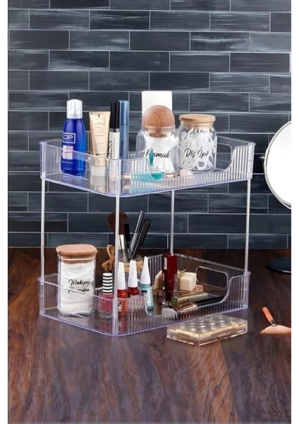 Hanem 2 Katlı Banyo Mutfak Ofis ve Makyaj Düzenleyici Çok Amaçlı Masa Organizer Gümüş indirimleri