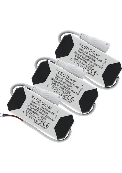 - Pakette 3 LED Sürücü Transformatörü 15W-18W Dc, Çok Gerilim Girişi 85-265V Ac 50/60Hz, Çıkış 72-86 Vdc 240-260 Ma, Downlights ve Diğer LED Cihazlar Için Ideal