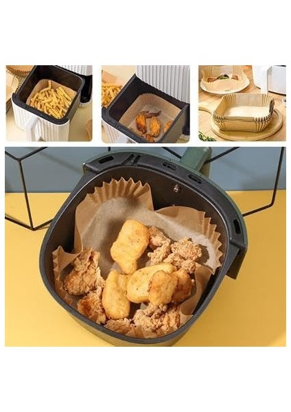 50 Adet Air Fryer Pişirme Kağıdı Tek Kullanımlık 23 cm Kare Pişirme Kağıdı Xxl