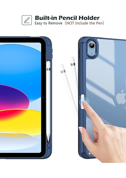 iPad 10. Nesil Için Kılıf, 2022 10,9 Inç Kalem Tutuculu, Darbeye Dayanıklı Akıllı Kılıf, Şeffaf Arka Kapak Koruyucu Kılıf, iPad 10. Nesil Lacivert ile Uyumlu modelleri