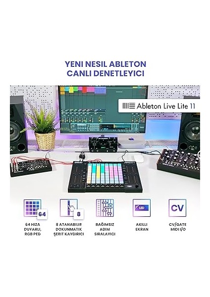 Professional APC64 Ableton Mıdı Kontrol Cihazı, 8 Dokunmatik Şerit, Adım Sıralayıcı, 64 Rgb Hıza Duyarlı Pedler, Cv Kapıları, Mıdı Giriş ve Çıkış, Usb-C fiyatları