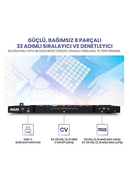 Professional APC64 Ableton Mıdı Kontrol Cihazı, 8 Dokunmatik Şerit, Adım Sıralayıcı, 64 Rgb Hıza Duyarlı Pedler, Cv Kapıları, Mıdı Giriş ve Çıkış, Usb-C indirimleri