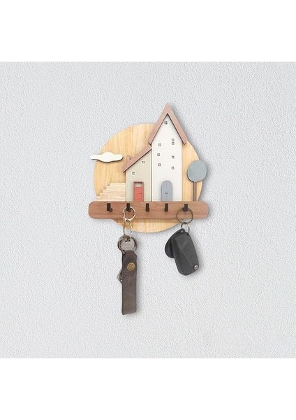 Art & Decoration Pastel Renkli Evler Ahşap Anahtarlık Hol Antre Askılık Duvar Dekor modelleri