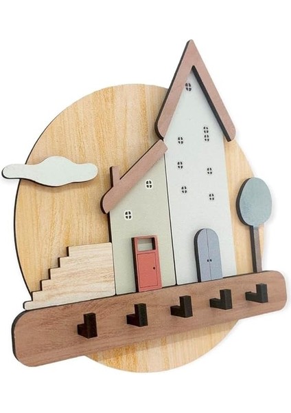 Art & Decoration Pastel Renkli Evler Ahşap Anahtarlık Hol Antre Askılık Duvar Dekor indirimleri