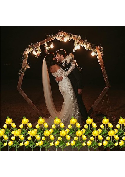 2 Adet Solar Güneş Enerjili, Sarı Gül Dalı, Gerçekliği Artırılmış, Bahçe Aydınlatması, Patika, Veranda, Balkon, Havuz Kenarı, Peyzaj Süslemeleri Için,su Geçirmez, Beyaz Led, 80 cm Büyük Boy modelleri