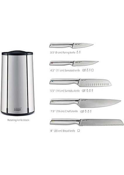 Joseph Elevate - Çelik Bıçak Atlıkarınca 5 Parçalı Set, Döner Paslanmaz Çelik Bıçak Bloğu, Japon Paslanmaz Çelik Bıçaklar, Parmak Izine Dayanıklı Kaplama ve Kaymaz Taban, Mutfak Aksesuarları modelleri