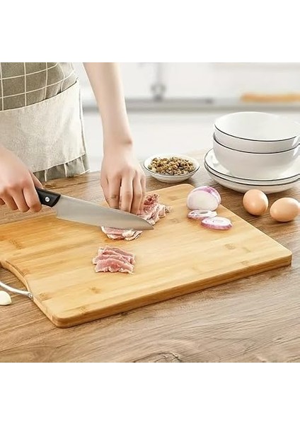Metal Saplı Bambu Kesme Tahtası Antibakteriel Yıkanabilir Doğrama Tahtası Dikdörtgen 34X24 cm fırsatları