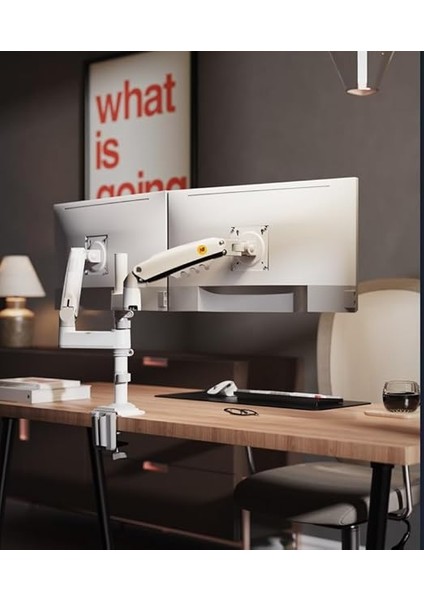 Nb H180 Çift Kol Profosyonel Amortisörlü 17"-27" Uyumlu Monitör Standı (Beyaz) fiyatları