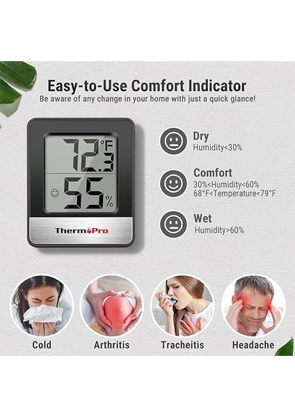 TP49 2 Parça Dijital Higrometre Iç Mekan Termometresi Nem Ölçer Oda Termometresi Sıcaklık ve Nem Monitörü ile Mini Higrometre Termometre Siyah Hava Istasyonu modelleri