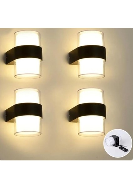 Duvar LED Lamba 12W Gün Işık 3200K Bahçe Teras Iç&dış Mekan Dekoratif LED Aplik Aydınlatma (4 Adet)