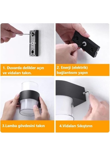 Duvar LED Lamba 12W Gün Işık 3200K Bahçe Teras Iç&dış Mekan Dekoratif LED Aplik Aydınlatma (4 Adet) indirimleri