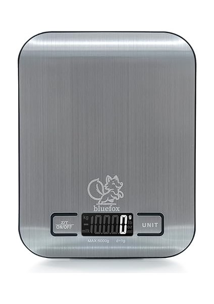 Dijital Mutfak Terazisi - Paslanmaz Çelik Yüzeyli Hassas Mutfak Tartısı - Dara Işlevi, LED Ekran, 5 Birim Dönüştürme ve Otomatik Kapanma Özellikli - 5 kg Tartı Kapasitesi