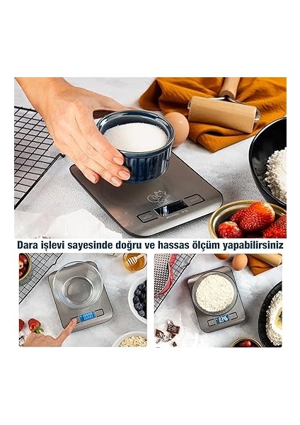 Dijital Mutfak Terazisi - Paslanmaz Çelik Yüzeyli Hassas Mutfak Tartısı - Dara Işlevi, LED Ekran, 5 Birim Dönüştürme ve Otomatik Kapanma Özellikli - 5 kg Tartı Kapasitesi fırsatları