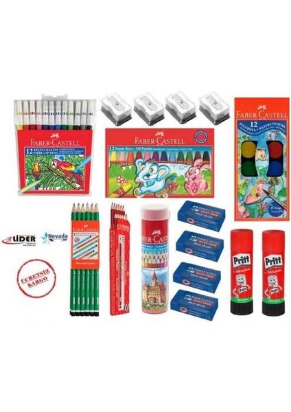 Castell Okul - Kırtasiye 16 Parça Mega Set Boya,kalem,silgi,açacak,yapıştırıcı