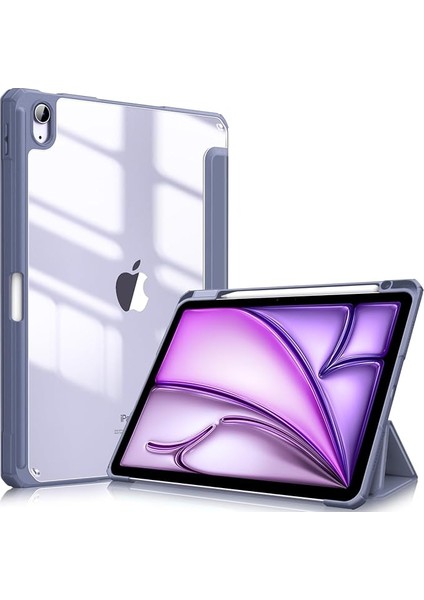 iPad Air 11" M3 (2025)/M2 (2024), iPad Air 5. Nesil (2022) / iPad Air 4. Nesil (2020) 10.9 Inç Için Hibrit Ince Kılıf - Darbeye Dayanıklı Kılıf, Şeffaf Arka Kabuk ve Kalem Tutucu, Bulutlu Mavi