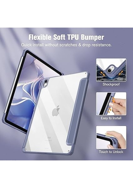 iPad Air 11" M3 (2025)/M2 (2024), iPad Air 5. Nesil (2022) / iPad Air 4. Nesil (2020) 10.9 Inç Için Hibrit Ince Kılıf - Darbeye Dayanıklı Kılıf, Şeffaf Arka Kabuk ve Kalem Tutucu, Bulutlu Mavi indirimleri