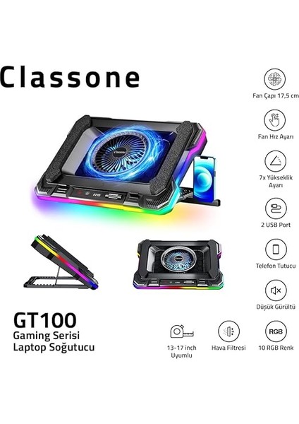 GT100 Gaming Laptop Sogutucu 2200RPM, Rgb Işıklı, LED Display Notebook Soğutucu Stand fırsatları