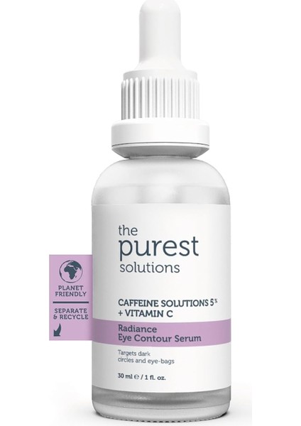 Purest Solutions, Torbalanma ve Morluk Karşıtı, Aydınlatıcı Kafein Göz Altı Serumu 30 ml (Caffeine 5% + Vitamin C)