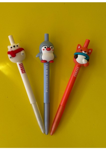 3'lü Hayvan Figürlü 0.7 Uçlu Versatil Kalem Seti | Sevimli ve Eğlenceli Tasarım Kalem