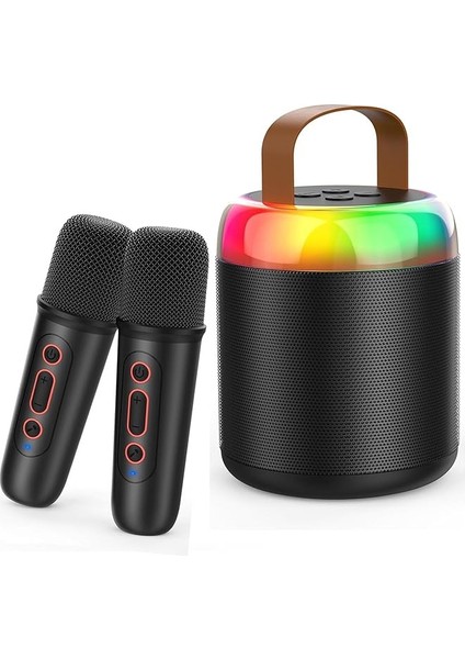 Taşınabilir Karaoke Makinesi, 2 Kablosuz Mikrofonlu Taşınabilir Bluetooth Hoparlör, Çocuklar Yetişkinler Için Müzik Çalar, Erkekler ve Kızlar Için Doğum Günü Hediyeleri (Siyah)