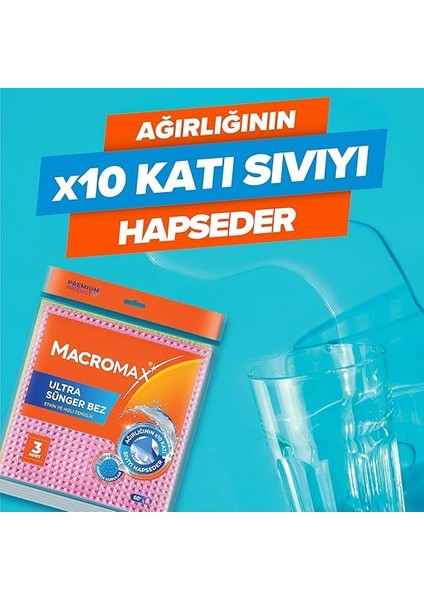 Ultra Sünger Bez 3'lü Paket, Ağırlığının 10 Katı Su Emen Yüksek Performanslı Mutfak Bezi fiyatları