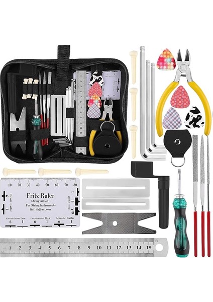 26 Adet Gitar Onarım Alet Seti: Gitar Bakım Temizleme Seti Bakım Seti Komple Alyan Anahtar Seti, Tel Düzenleyici, Gitar, Bas, Ukulele Için Gitar Alet Kiti