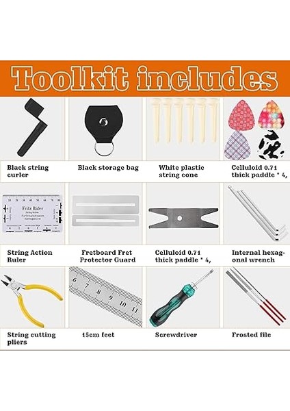 26 Adet Gitar Onarım Alet Seti: Gitar Bakım Temizleme Seti Bakım Seti Komple Alyan Anahtar Seti, Tel Düzenleyici, Gitar, Bas, Ukulele Için Gitar Alet Kiti fiyatları