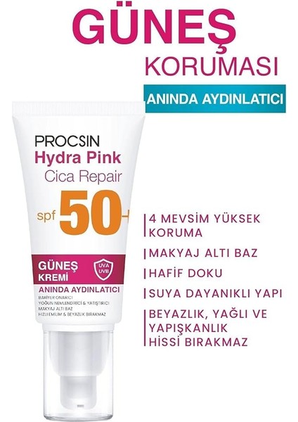 Hydra Block Pink Spf 50+ Güneş Kremi, Aydınlatıcı & Leke Karşıtı, Cam Cilt Etkisi, Tüm Cilt Tiplerine Uygun, 50 ml indirimleri