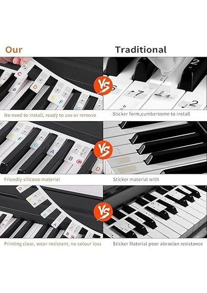 Çıkarılabilir Piyano Tuş Notları Kılavuzu: 61 Tam Boyutlu Tuş, Silikon Piyano Klavyesi Çıkartması, Saklama Kutulu, Çocuklar ve Yetişkinler, Yeni Başlayanlar, Öğrenme Için (61 Tuş) indirimleri
