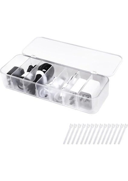 Kablo Saklama Kutusu, Şeffaf Kablo Düzenleyici Kutu, 7 Bölmeli ve 7 Kablo Bağlı, Çalışma Masasında, Ofiste Saklamak Için