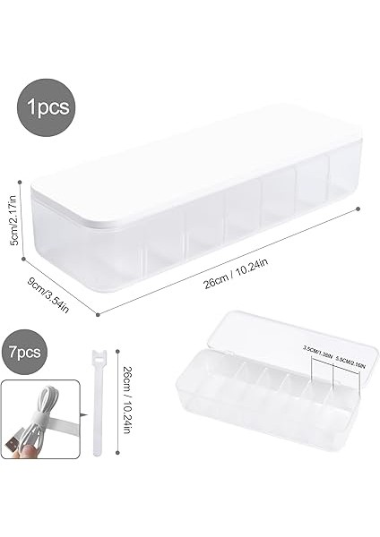 Kablo Saklama Kutusu, Şeffaf Kablo Düzenleyici Kutu, 7 Bölmeli ve 7 Kablo Bağlı, Çalışma Masasında, Ofiste Saklamak Için fırsatları