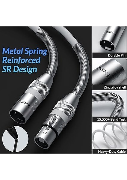 Kablo 3 Ayaklar, Premium Xlr Mikrofon Kablosu, Ağır Hizmet Tipi 22AWG Ofc Xlr Erkekten Dişi Kabloya, Çinko Alaşımlı Konnektörler, Metal Yay Sr, Beyaz fiyatları