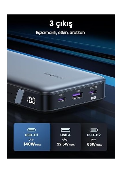100W Güç Bankası 145W Maks 25000MAH Harici Pil, 3 Bağlantı Noktalı USB C Güç Bankası, MacBook Pro/air, iPhone 14 Pro, Galaxy S23 Ultra, Dell ile Uyumlu Dijital Ekranlı modelleri