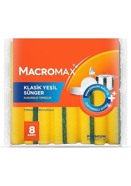 Tırnak Koruyuculu Bulaşık Süngeri 8'li Paket, Ergonomik Yeşil Klasik Sünger