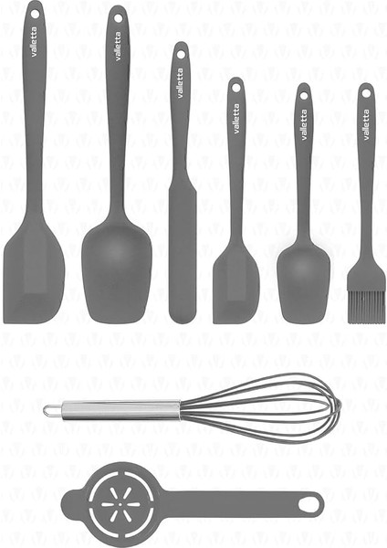 Drongo Isıya Dayanıklı Yanmaz Yapışmaz Silikon Spatula Seti 8 Parça Gri