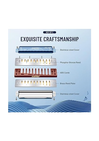 Top Diatonic Harmonica C 10 Delik 20 Ton Mavi Kılıflı, Profesyonel Oyuncular, Yeni Başlayanlar, Öğrenciler, Yetişkinler Için Mavisi fiyatları