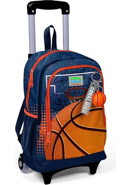 High Işıklı Tekerlekli Turuncu Lacivert Basketbol Çekçek Okul Çantası - Erkek Çocuk