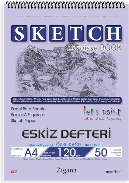 A4 Spiralli Eskiz Defteri – 50 Yaprak, 120 gr Çizim Bloknotu, Sanat Defteri