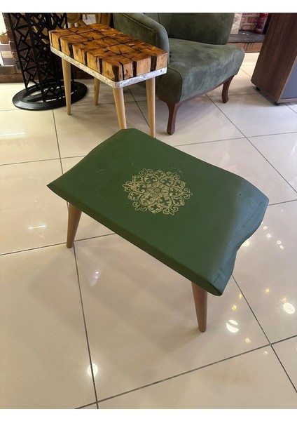 GÜRSESHOME Ahşap Sehpa Ihlamur Ağacı Yeşil