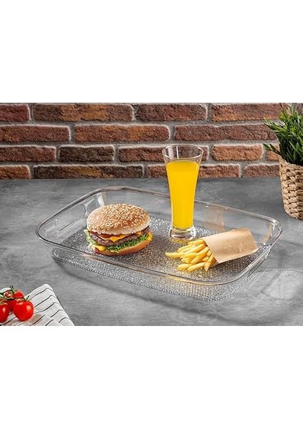 Diamond Akrilik Kırılmaz Şeffaf Servis Tepsisi (Dikdörtgen) 44X30X5CM - Akrilik Kırılmaz Tepsi modelleri