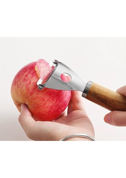 Ahşap Saplı Çok Fonksiyonlu Paslanmaz Çelik Patates Soyucu Meyve Sebze Soyucu, Pratik Elma ve Havuç Soyma Aleti