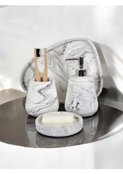 4'lü Mermer Desen Beton Banyo Seti Sıvı Sabunluk Diş Fırçalığı Aksesuar Takımı fırsatları