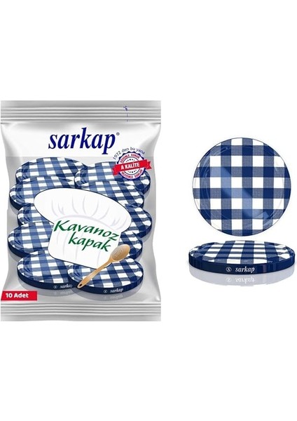 Bükümlü Konserve Kapakları - 82 mm Yeniden Kullanılabilir Konserve Kapakları 10'lu Set Kapak Kapağı (Mavi Ekose) fiyatları