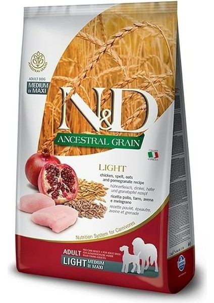 Ancestral Grain Kuru Köpek Maması, Light Tavuk, Kılçıksız Buğday, Yulaf ve Narlı, Yetişkin Medium ve Maxi, 12 kg