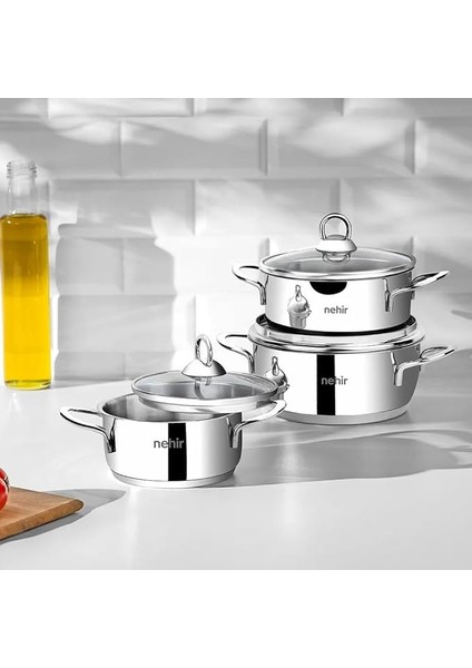 Silver 6 Parça Paslanmaz Çelik Mini Tencere Seti (12-14-16 Cm)
