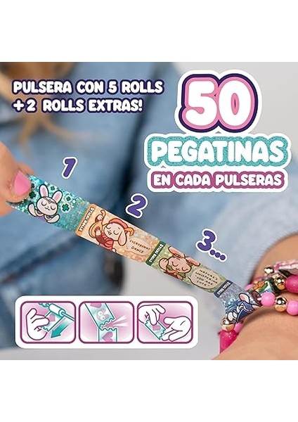 Castle Sticki Rolls Band Tekli Paket, Çıkartmalı Bilezikler, Kawaii Temalı Rulolar, Bileklik Başına 50 Çıkartma, 2 Ekstra Değiştirilebilir Tekerlek, Famosa (TCR01000) modelleri