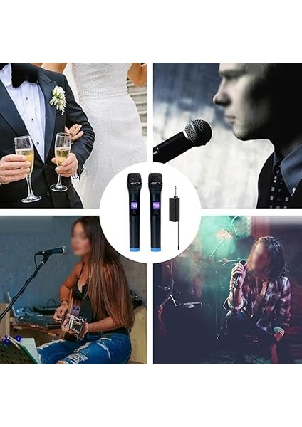 Çok Işlevli Çift Kanallı Kablosuz Mikrofon Kablosuz El Mikrofonu LCD Ekranlı Profesyonel Mikrofon Seti fiyatları