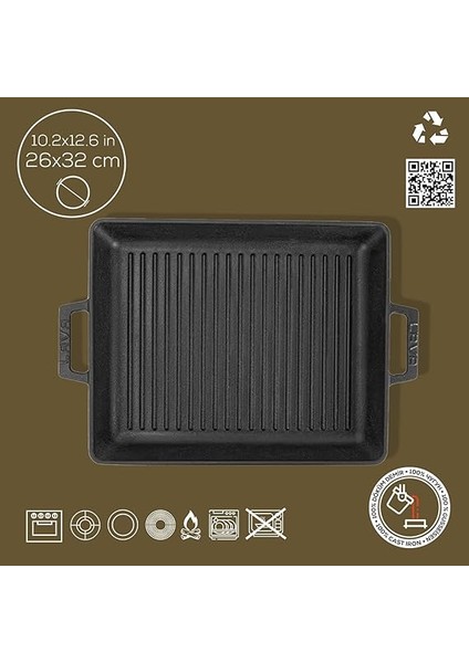 Metal Kulplu Döküm Izgara Tava, 26X32 Cm, Siyah indirimleri